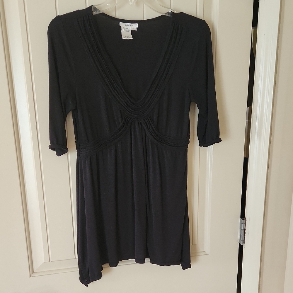 Sophie Max Black Fitted Tunic with Tie Front
